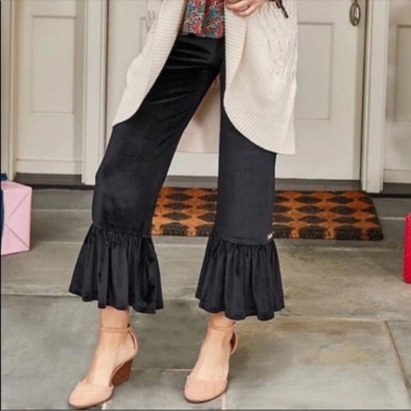 Matilda Jane Pants - NEW Matilda Jane Holiday Best Big Ruffle Crop Velour Pant Women's Small Black